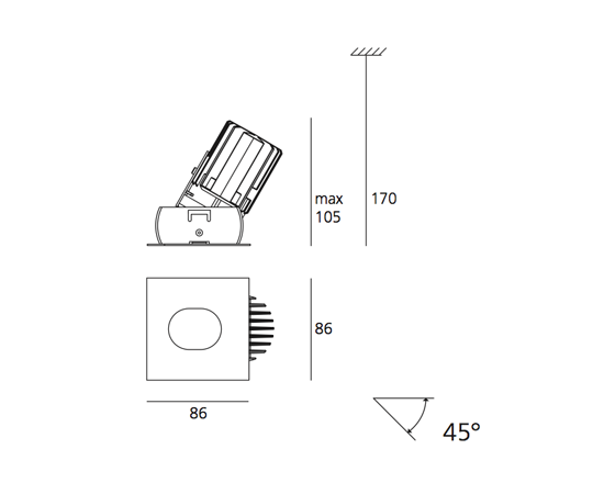 Встраиваемый в потолок светильник Artemide Architectural Rastaf 86 Adjustable Led square, фото 3