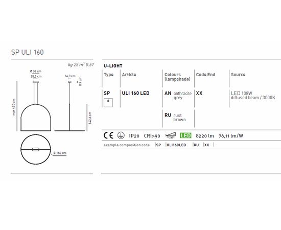 Подвесной светильник Axo Light U-LIGHT SP ULI 160, фото 4