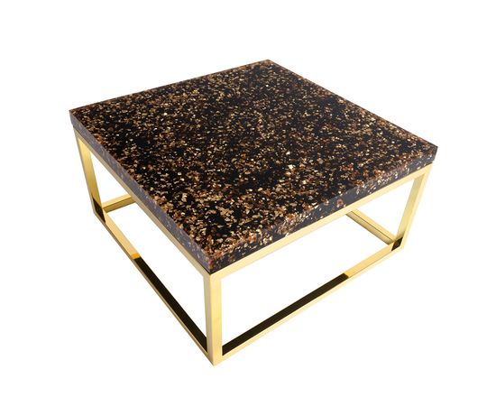 Кофейный столик Phillips Collection Captured Gold Flake, Coffee Table with Plated Brass Finish Base, фото 1